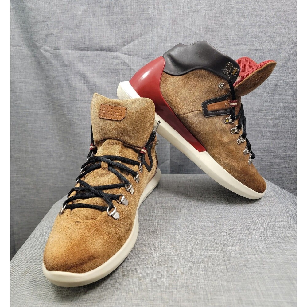 BALLY AVYD TOBACCO Suede BLACK Leather LOGO Top SNEAKERS Men's 12 US, ITALY